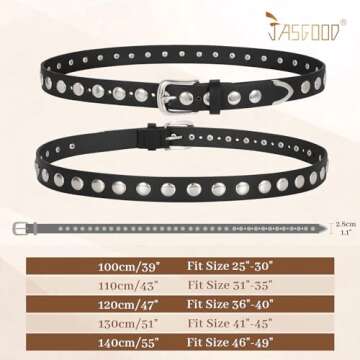 JASGOOD Women Fashion Leather Belt Punk Studded Belt for Jeans Pants Dresses