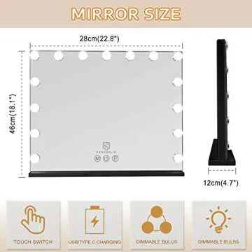 FENCHILIN Vanity Mirror with Lights,Hollywood Lighted Mirror with Dimmer Bulbs, Vanity Makeup Mirror Smart Touch Control (Black)