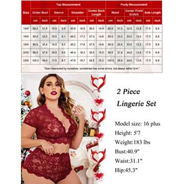 Avidlove Plus Size Lingerie Plus Floral Lace Scallop Trim Lingerie Set Deep V Allover Lace Bra Panties Set Sexy Clubwear (22W, 1 Wine Red)