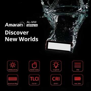 Aputure Amaran AL-MW 10W Waterproof Mini LED LightIP68 10M Built-in Lithium Battery 5500K CRI >95 Daylight with 6 Gels