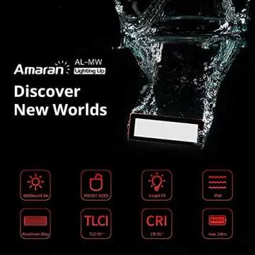 Aputure Amaran AL-MW 10W Waterproof Mini LED LightIP68 10M Built-in Lithium Battery 5500K CRI >95 Daylight with 6 Gels