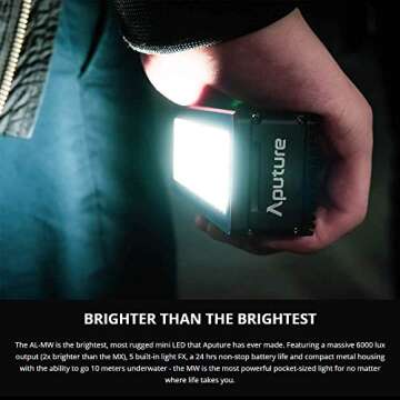 Aputure Amaran AL-MW 10W Waterproof Mini LED LightIP68 10M Built-in Lithium Battery 5500K CRI >95 Daylight with 6 Gels