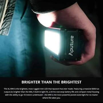 Aputure Amaran AL-MW 10W Waterproof Mini LED LightIP68 10M Built-in Lithium Battery 5500K CRI >95 Daylight with 6 Gels