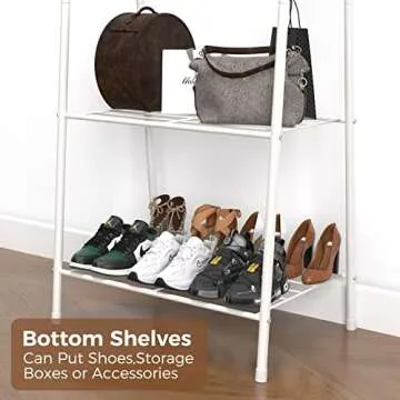 JEROAL Clothing Garment Rack, Coat Organizer Storage Shelving Unit, Entryway Storage Shelf with 2-Tier Metal Shelf, White