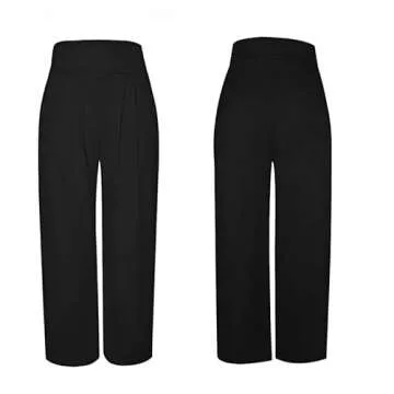 LROSEY Women Summer Casual Stretchy Solid Color High Waisted Wide Leg Palazzo Pants with Pockets