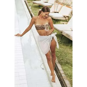 Swimsuit Coverups for Women Sarong Beach Bikini Wrap Sheer Short Skirt Chiffon Scarf for Swimwear (White,M)