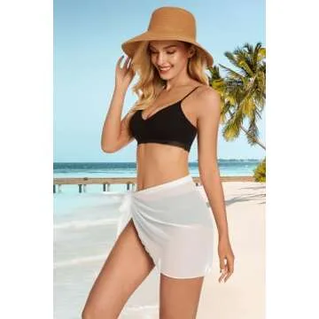 Swimsuit Coverups for Women Sarong Beach Bikini Wrap Sheer Short Skirt Chiffon Scarf for Swimwear (White,M)