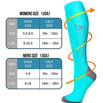 Bluemaple 6 Pack Copper Compression Socks for Women and Men Circulation-Best Support for Medical, Running,Nursing,Athletic