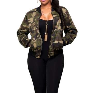Sexycherry Faddish Military Casual Camouflage Lightweight Short Jacket for Women