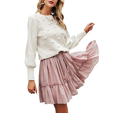 Stylish Miessial Women's Fall Crew Neck Sweater in White