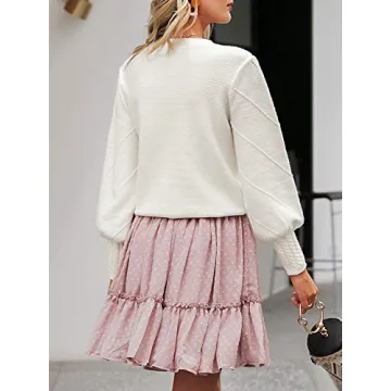 Stylish Miessial Women's Fall Crew Neck Sweater in White