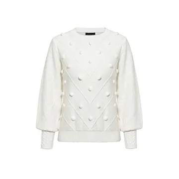 Stylish Miessial Women's Fall Crew Neck Sweater in White