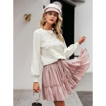 Stylish Miessial Women's Fall Crew Neck Sweater in White