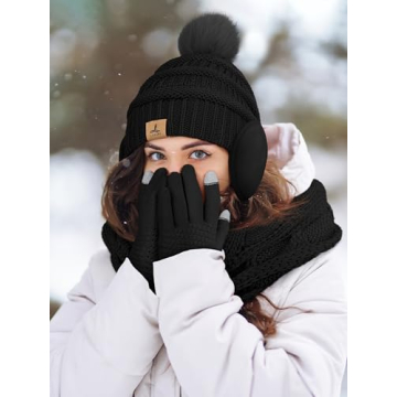 Winter Accessories Set for Women Black Knit Gear