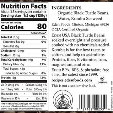 Eden Organic Black Beans No Salt Added 15 OZ (Pack of 6)