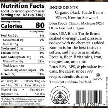 Eden Organic Black Beans No Salt Added 15 OZ (Pack of 6)