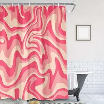 Aesthetic 70s Wavy Abstract Shower Curtain for Teens