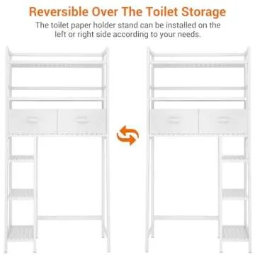 Homykic Over The Toilet Storage Shelf with 2 Fabric Drawers, Bamboo Above Toilet Organizer Tower Rack with Toilet Paper Holder Stand, Bathroom Space Saver, Mass Storage, No Rust, White