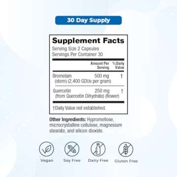 VitaMedica Bromelain & Quercetin Supplement - 500mg Bromelain 250mg Quercetin - 2400 GDU for Immunity, Joint Support, Inflammation and Muscle Recovery - 60 Vegan Capsules - 30 Servings