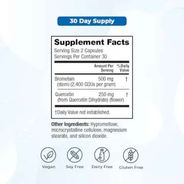 VitaMedica Bromelain & Quercetin Supplement - 500mg Bromelain 250mg Quercetin - 2400 GDU for Immunity, Joint Support, Inflammation and Muscle Recovery - 60 Vegan Capsules - 30 Servings