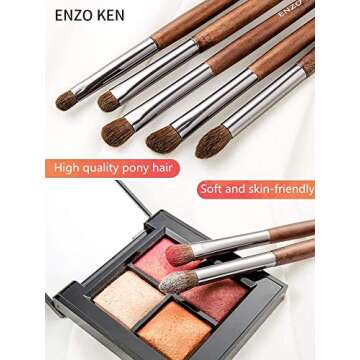 ENZO KEN Natural Pony Hair Eye Shadow Brush Set, Small Eyeshadow Brushes Set, Eye Makeup Brushes Set...