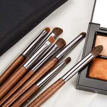 ENZO KEN Natural Pony Hair Eye Shadow Brush Set, Small Eyeshadow Brushes Set, Eye Makeup Brushes Set Professional, Small Nose Contour Brush, Angled Eyeshadow Brush, Eye Brush, Eyeshadow Blending Brush