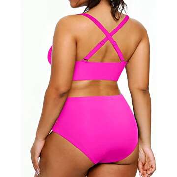Yonique Womens Plus Size Bikini High Waisted Swimsuits Tummy Control Swimwear
