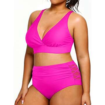 Yonique Plus Size High Waisted Bikini Swimwear - Tummy Control