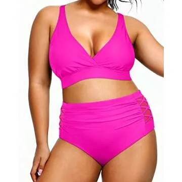 Yonique Plus Size High Waisted Bikini Swimwear - Tummy Control