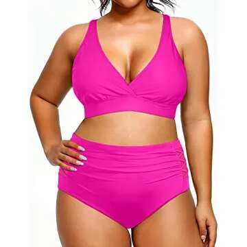 Yonique Plus Size High Waisted Bikini Swimwear - Tummy Control