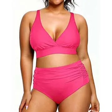Yonique Plus Size High Waisted Bikini Swimwear - Tummy Control