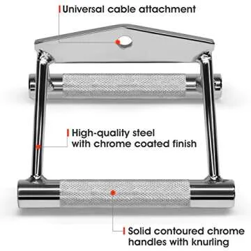 Yes4All Seated Row Double D Handle Cable Attachment – Double D Grip / Double Row Handle for Cable Attachment (Chrome)