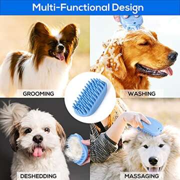 Dog Bath Brush,Rubber Dog Shampoo Grooming Brush, Silicone Shower Wash Curry Brush, Pet Scrubber for Short Long Haired Dogs Cats Massage Comb, Soft Shedding Bathing Brush Removes Loose & Shed Fur