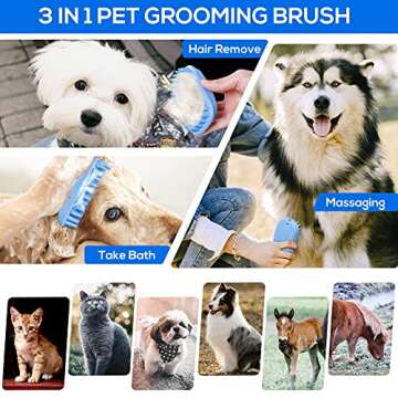 Dog Bath Brush,Rubber Dog Shampoo Grooming Brush, Silicone Shower Wash Curry Brush, Pet Scrubber for Short Long Haired Dogs Cats Massage Comb, Soft Shedding Bathing Brush Removes Loose & Shed Fur