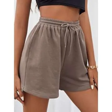 MakeMeChic Women's Casual Drawstring Waist Sweat Shorts Running Track Shorts A Mocha Brown XL