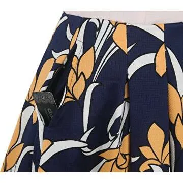 oxiuly Women's Elegant Floral Flare Knee Length Vintage Dress Evening Dinner Party Casual Swing Dresses with Pockets OX336 (S, Beige)