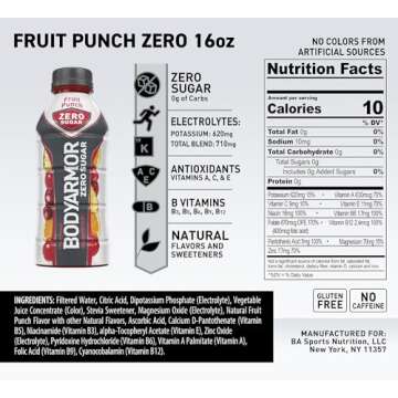 BODYARMOR ZERO Sugar Fruit Punch, Sugar Free Sports Drink - Low-Calorie Hydration - Natural Flavors ...