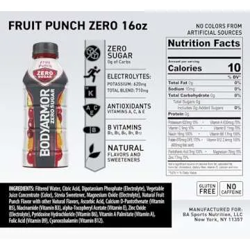 BODYARMOR ZERO Sugar Fruit Punch, Sugar Free Sports Drink - Low-Calorie Hydration - Natural Flavors ...