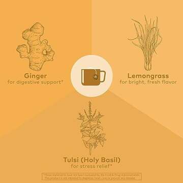 ORGANIC INDIA Tulsi Lemon Ginger Tea Bags - Herbal Tea, Stress Relieving & Reviving, Immune Support, Aids Digestion, Vegan, USDA Certified Organic, Non-GMO, Caffeine-Free - 18 Infusion Bags, 3 Pack