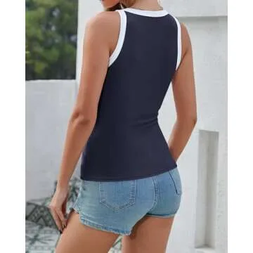 Trendy Nunflue Women's Ribbed Sleeveless Tank Top for Summer