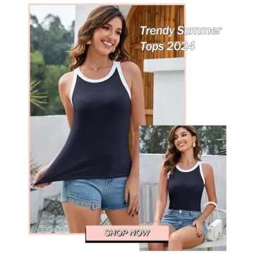 Trendy Nunflue Women's Ribbed Sleeveless Tank Top for Summer