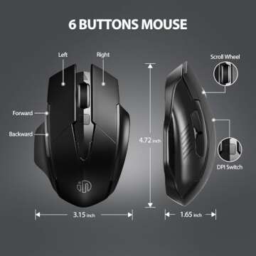 INPHIC Wireless Mouse Rechargeable, 700mAh, with USB Receiver, 6 Buttons, Ergonomic for Laptop, Computer, Mac, PC etc.