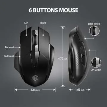 INPHIC Wireless Mouse Rechargeable, 700mAh, with USB Receiver, 6 Buttons, Ergonomic for Laptop, Computer, Mac, PC etc.