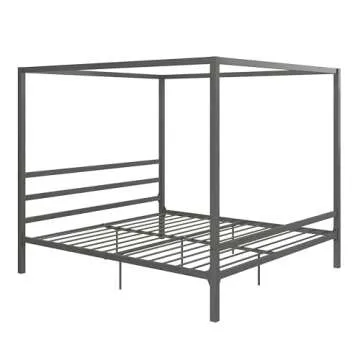 DHP King Metal Canopy Bed, Modern Design with Built-In Headboard, Sturdy Frame, No Box Spring Needed, Gunmetal Gray