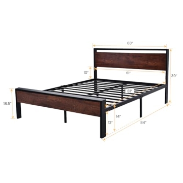 SHA CERLIN 14 Inch Queen Size Metal Platform Bed Frame
