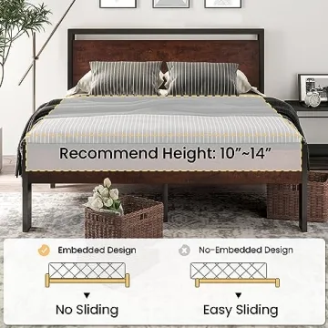 SHA CERLIN 14 Inch Queen Size Metal Platform Bed Frame