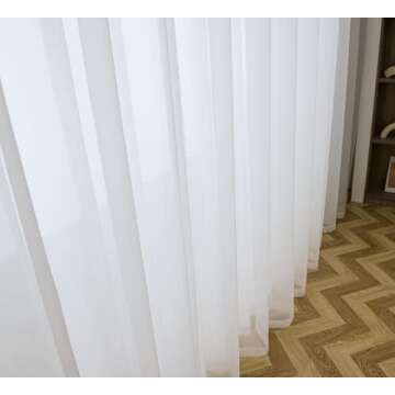 PI Sheer White Curtains 84 Inch Length, Solid Voile with Grommet Top for Living Room/Bedroom (W52 X L84 Inch, 2 Panels)…