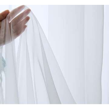 PI Sheer White Curtains 84 Inch Length, Solid Voile with Grommet Top for Living Room/Bedroom (W52 X L84 Inch, 2 Panels)…