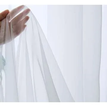PI Sheer White Curtains 84 Inch Length, Solid Voile with Grommet Top for Living Room/Bedroom (W52 X L84 Inch, 2 Panels)…