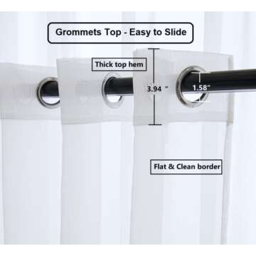 PI Sheer White Curtains 84 Inch Length, Solid Voile with Grommet Top for Living Room/Bedroom (W52 X L84 Inch, 2 Panels)…